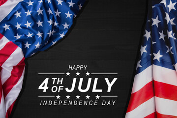 Happy 4th of July Abstract background with dark flag backdrop and text. Patriotic wallpaper.