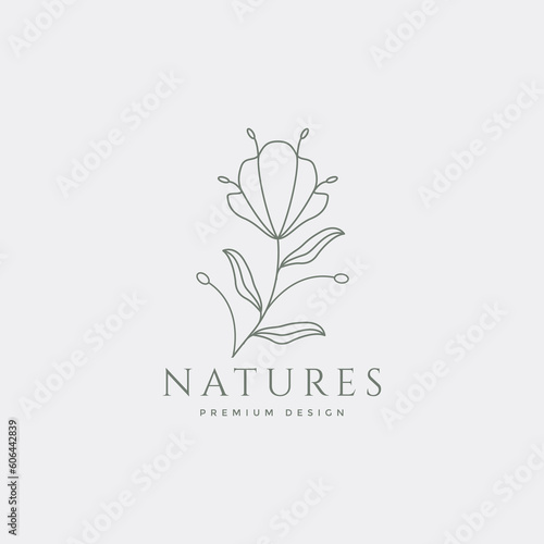 minimal flower botanical boutique feminine logo design vector illustration