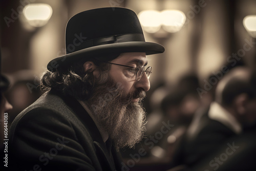 Orthodox Jew reads prayers in the temple. Neural network AI generated photo