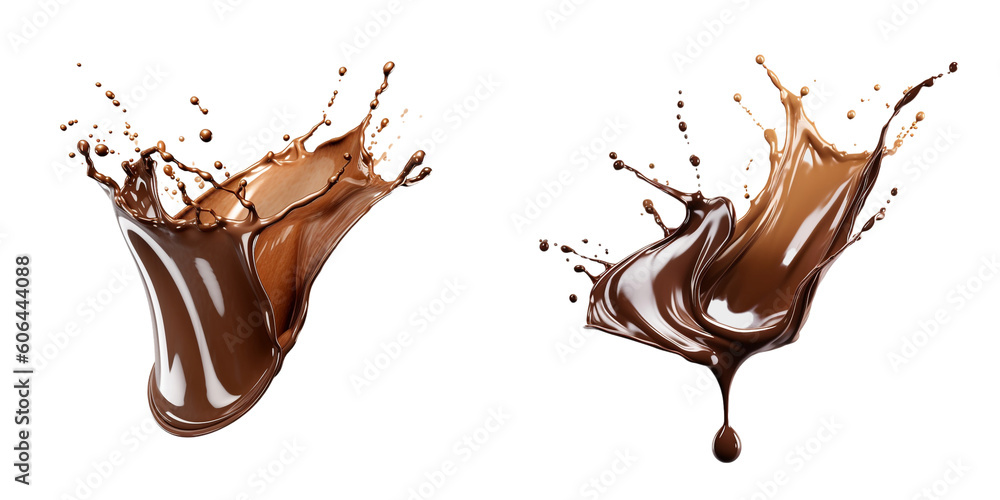 chocolate splash isolated on transparent background. Generative AI chocolate splash isolated on transparent background. Generative AI