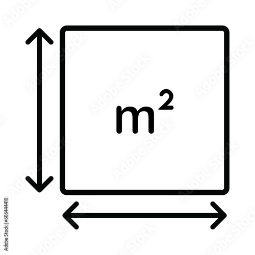 Square metre concept outline icon isolated in black color.