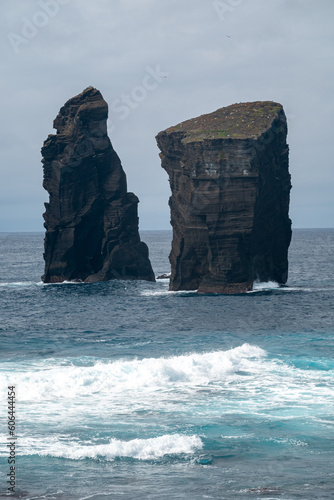 Mosteiros beach on the island of Sao Miguel in the Azores. Rock formation in coastline landscape