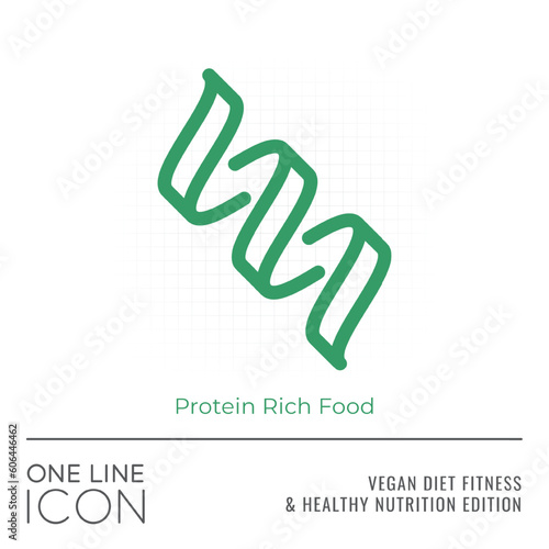 Vegan Diet Fitness and Healthy Nutrition Edition of One Line Icon Series - Nucleic Acid Spiral Sign as Protein Rich Food Flat Outline Stroke Style Symbol - Pictogram Graphic Design