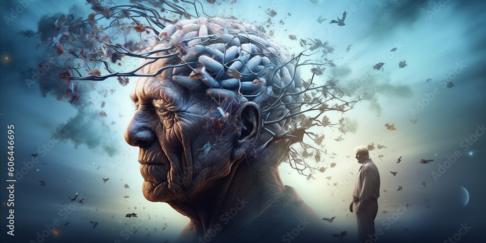 Alzheimer's disease and mental disorders concept. Generative AI	 - obrazy, fototapety, plakaty 