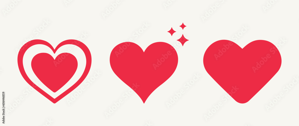 Vector illustration red hearts icon, symbol, design. Love, romance, passion, couple
