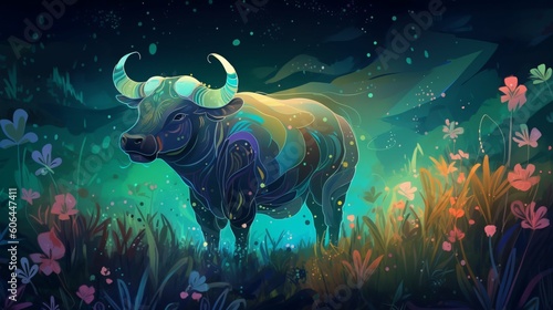 Taurus zodiac sign, Bull horoscope astrology wallpaper background illustration, art, Generative AI