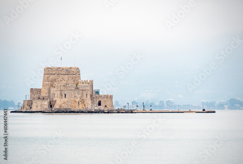 Bourtzi Castle, located in the middle of the harbour of Nafplio, Greece.