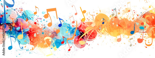 multicolored digital music, sheet music, abstract background banner, made with Generative AI