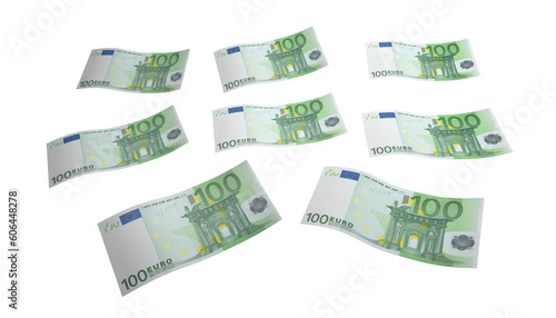 Group of isolated 100 Euro bank notes