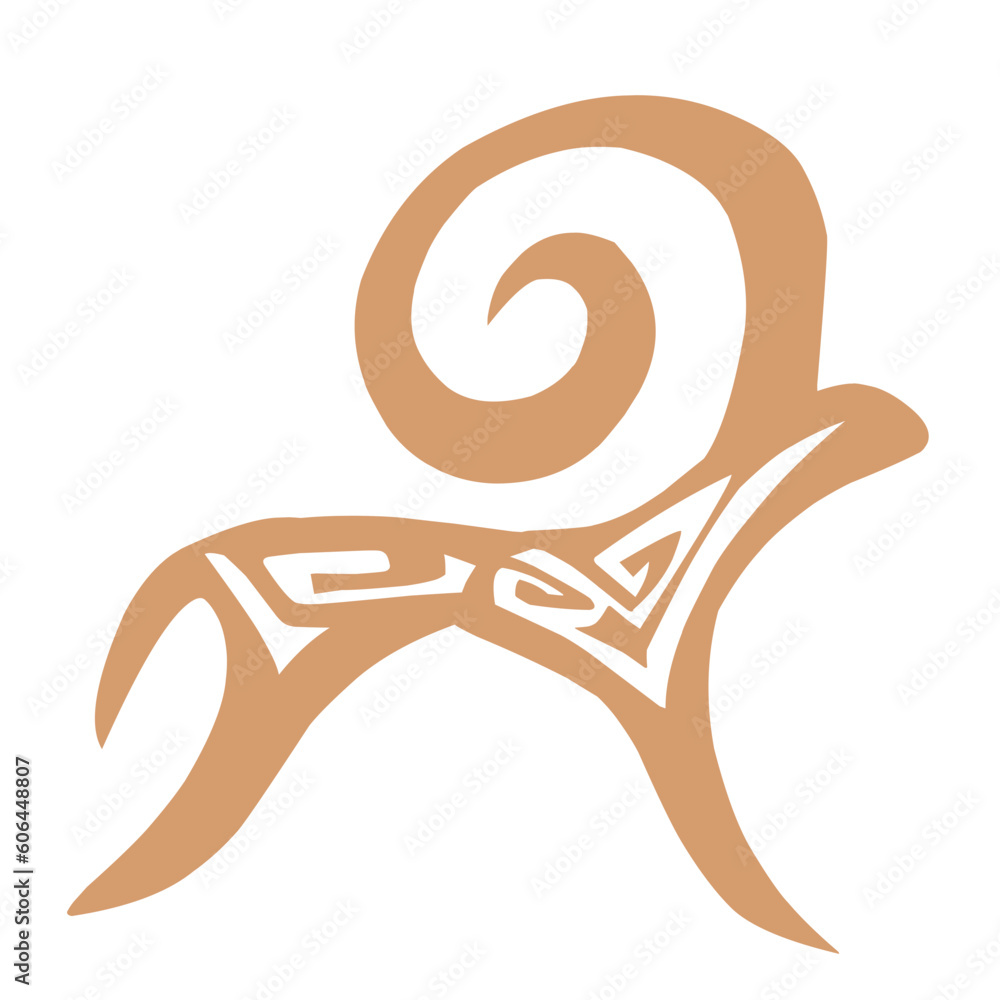 Stylised kazakh petroglyphs of animals, goats and sheeps, and a hunter with pattern