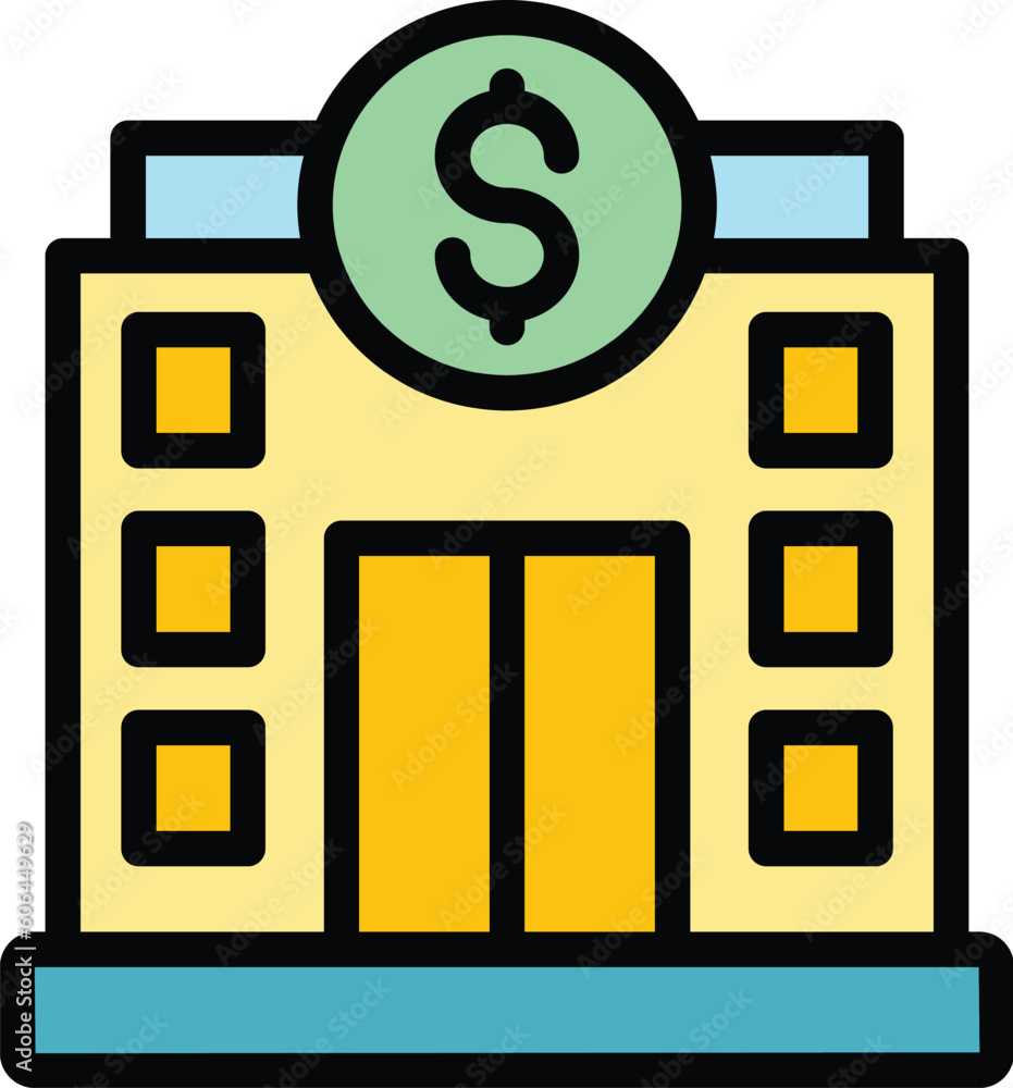 Bank cash building icon. Outline Bank cash building vector icon for web design isolated on white background color flat Bank cash building icon. Outline Bank cash building vector icon for web design isolated on white background color flat