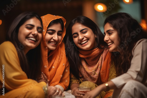 A group of friends sharing laughter and joy during the celebrations, Eid-al-Adha, bokeh Generative AI