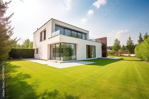 modern house with green grass © GenieStock