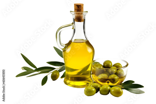 Olive oil and olives transparent background.