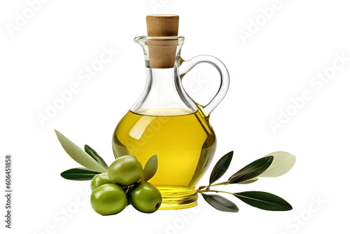 Olive oil and olives transparent background. photo