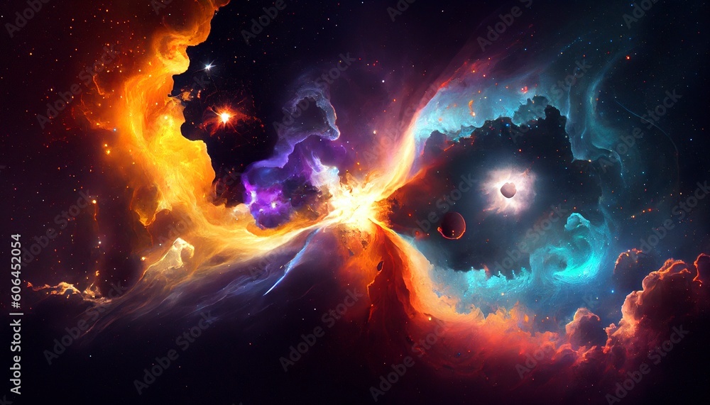 A view from space to a galaxy and stars. 