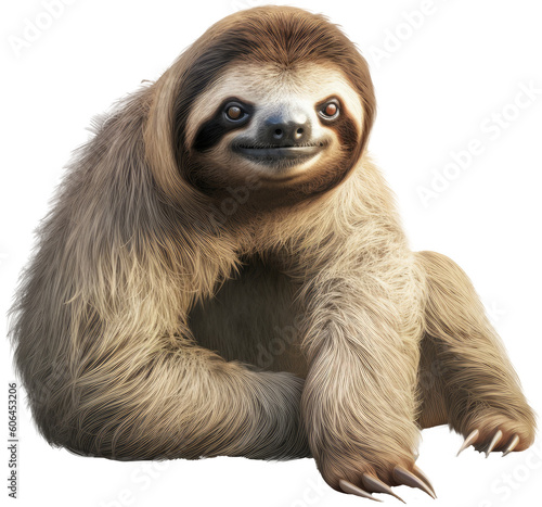 Sloth isolated on white background as transparent PNG, generative AI animal photo