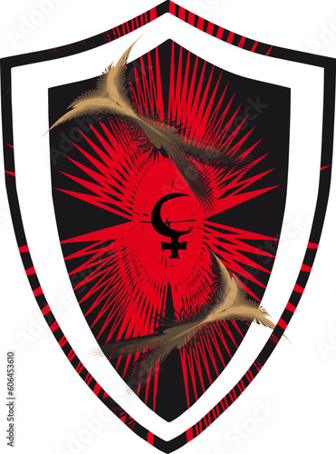 Abstract dragonflies. Lilith, astrological symbol. Coat of arms, emblem, shield, tattoo design