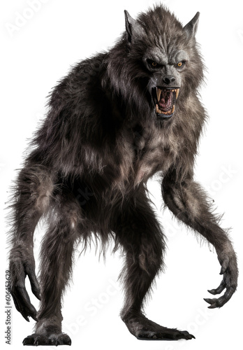 Scary werewolf isolated on a white or transparent background as PNG, halloween, generative AI photo