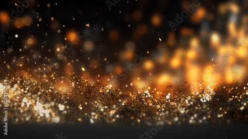 background of abstract glitter lights. gold and black. de focused. banner - golden christmas lights, Generative AI