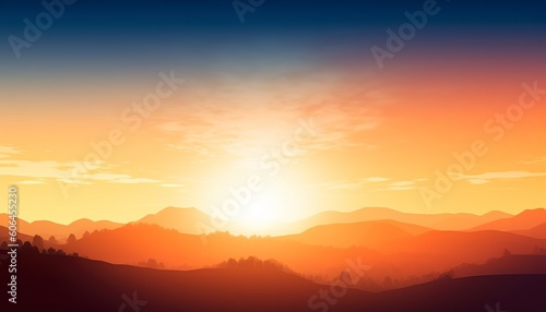 Sunrise over green forest with mountains and river background Generative Ai © MstAsma