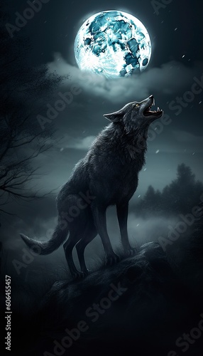 Generative AI illustration of scary werewolf
