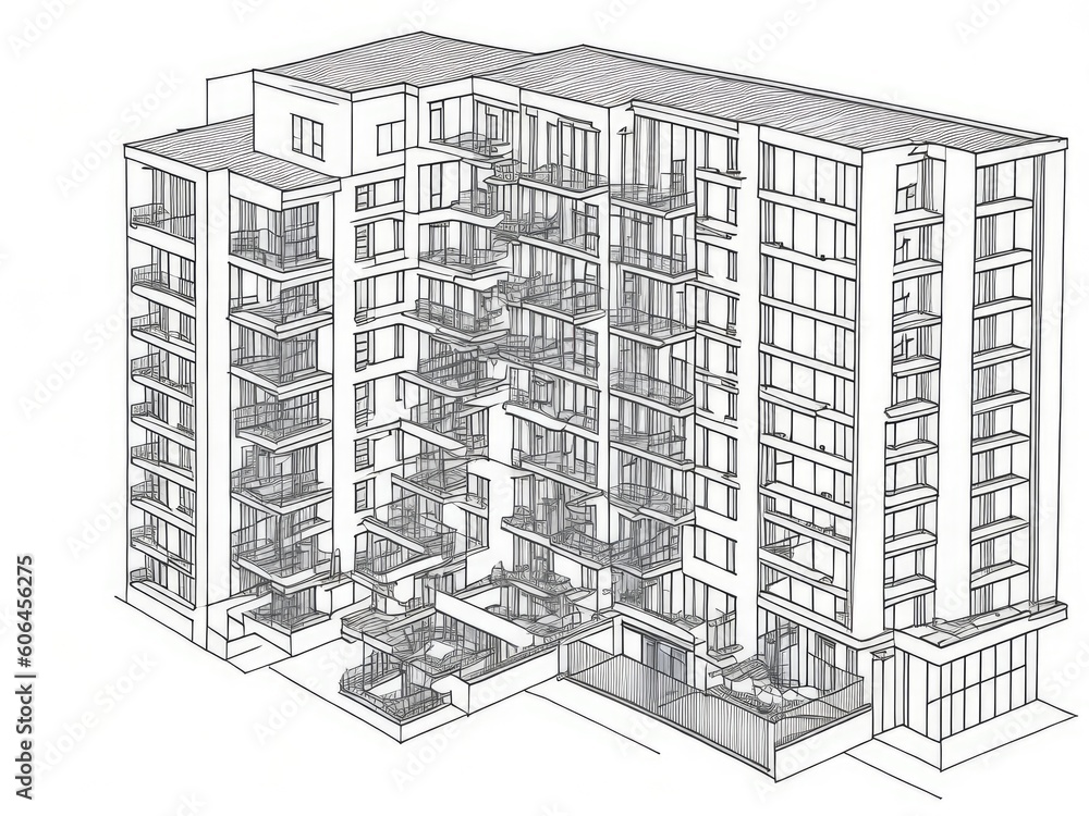 Sketch drawing of a residential or apartment. ai generative Sketch drawing of a residential or apartment. ai generative