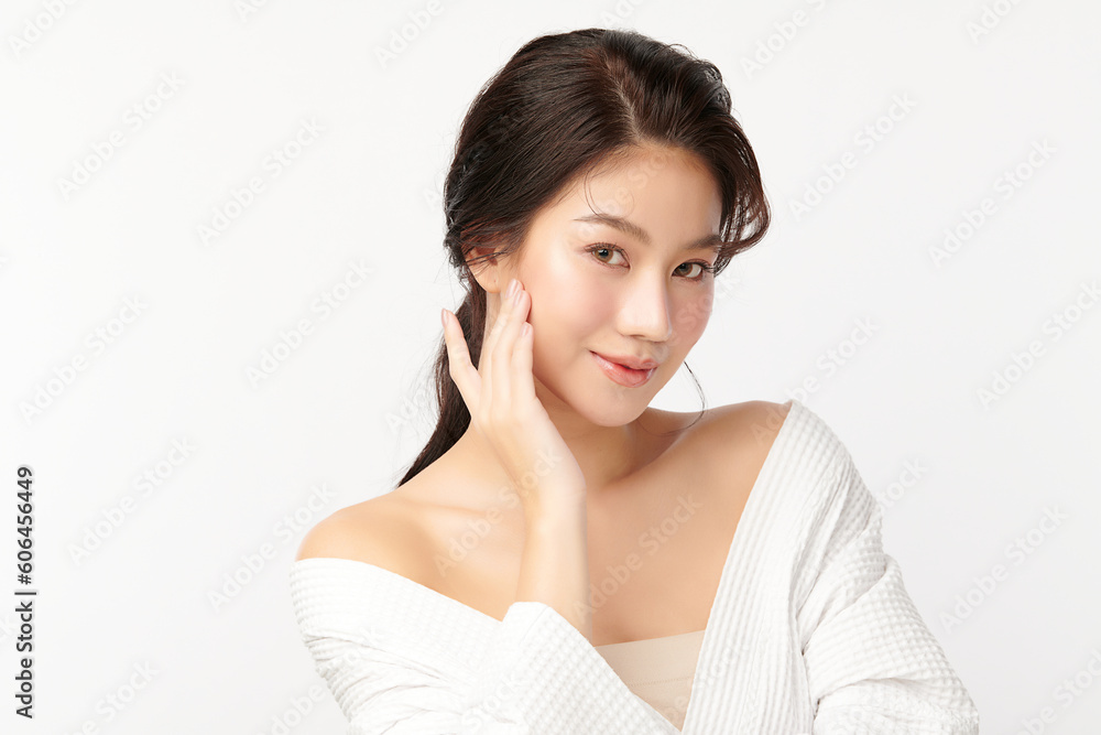 Beautiful young asian woman with clean fresh skin on white background, Face care, Facial treatment, Cosmetology, beauty and spa, Asian women portrait. Beautiful young asian woman with clean fresh skin on white background, Face care, Facial treatment, Cosmetology, beauty and spa, Asian women portrait.