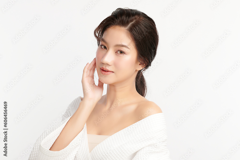 Beautiful young asian woman with clean fresh skin on white background, Face care, Facial treatment, Cosmetology, beauty and spa, Asian women portrait. Beautiful young asian woman with clean fresh skin on white background, Face care, Facial treatment, Cosmetology, beauty and spa, Asian women portrait.