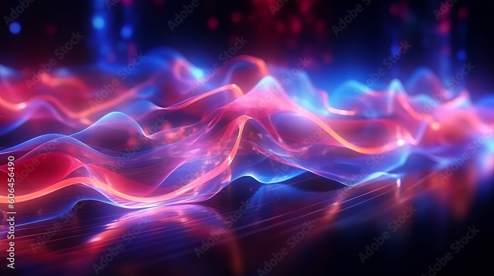 abstract futuristic background with pink blue glowing neon moving high speed wave lines and bokeh lights. Data transfer concept Fantastic wallpaper, Generative AI abstract futuristic background with pink blue glowing neon moving high speed wave lines and bokeh lights. Data transfer concept Fantastic wallpaper, Generative AI