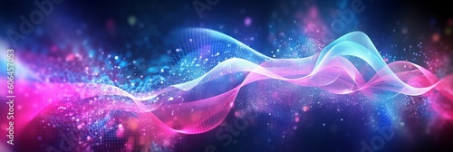 abstract futuristic background with pink blue glowing neon moving high speed wave lines and bokeh lights. Data transfer concept Fantastic wallpaper  Generative AI
