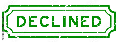 Grunge green declined word rubber seal stamp on white background