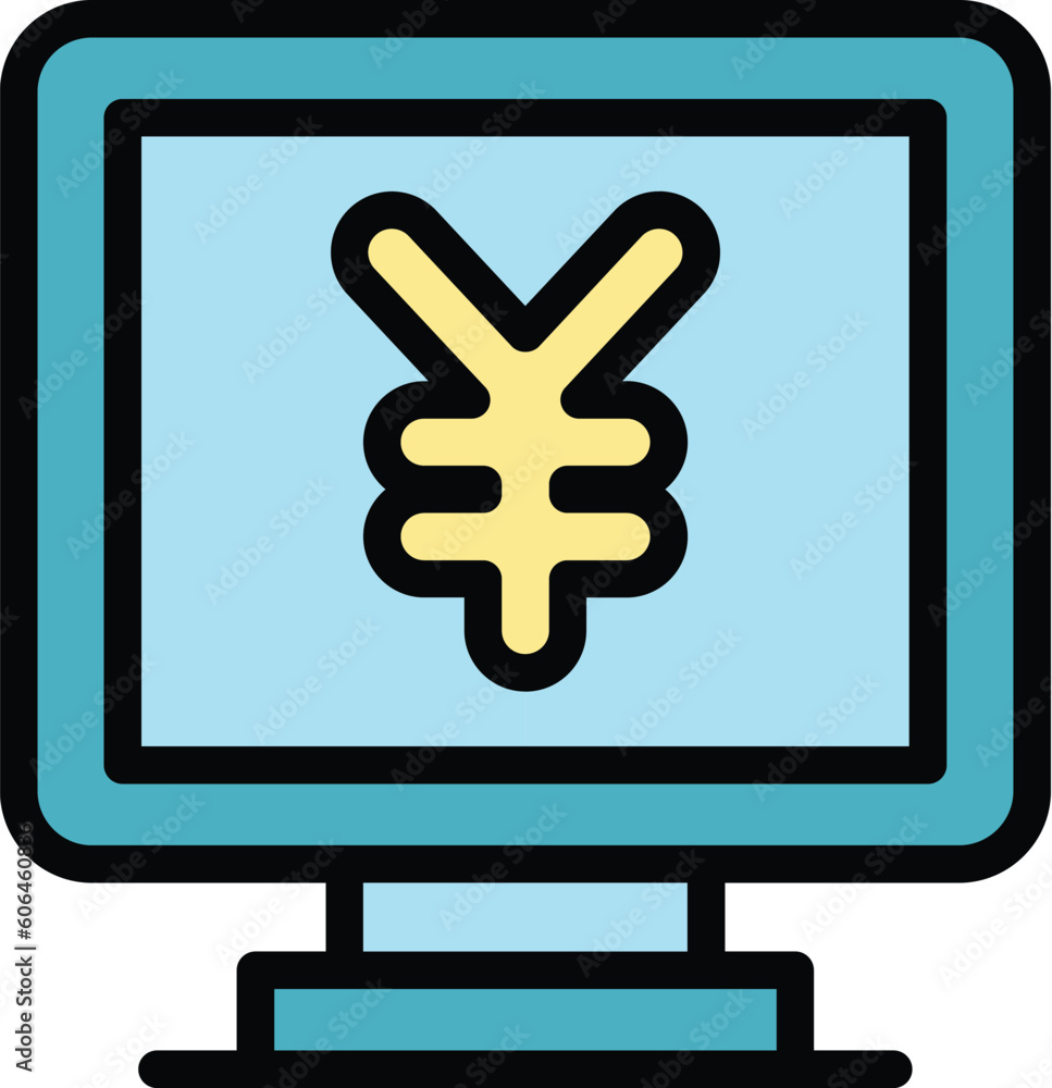 Online cash icon. Outline Online cash vector icon for web design isolated on white background color flat Online cash icon. Outline Online cash vector icon for web design isolated on white background color flat