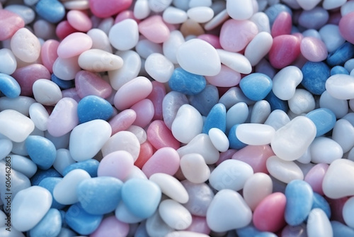 Colorful Pink and Blue Pebbles on Beach. Generative ai