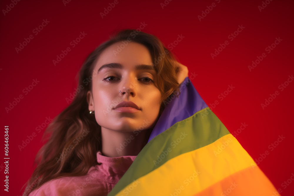 Expressive Generative AI pride photo of a lesbian with a rainbow flag. Inclusive society with equal rights. Pride month celebration of diversity and inclusion.
Expressive Generative AI pride photo of a lesbian with a rainbow flag. Inclusive society with equal rights. Pride month celebration of diversity and inclusion.
