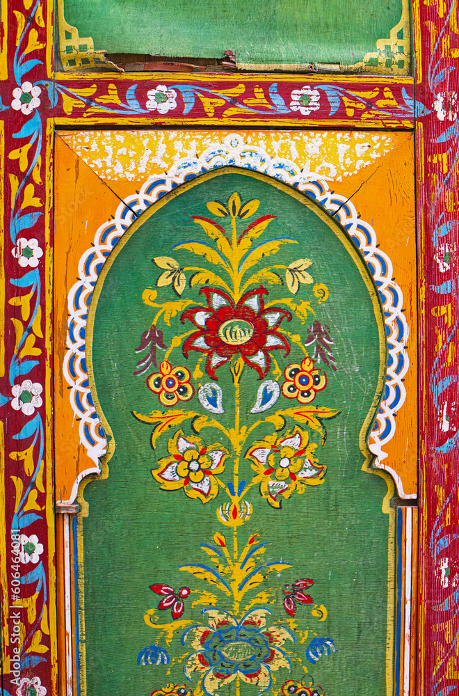 Distressed decorative panel in Fez, Morocco