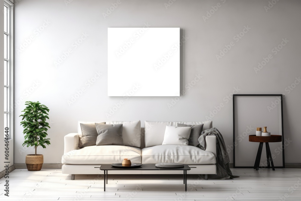 Blank White Photo Frame Mockup in the Modern Interior Background Generative AI Blank White Photo Frame Mockup in the Modern Interior Background Generative AI