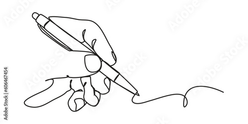 One line hand writing continuous line drawing hand with pen line art illustration