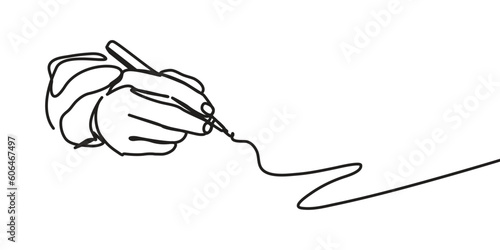 One line hand writing continuous line drawing hand with pen line art illustration