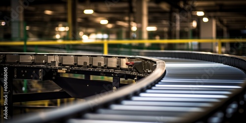 A high-speed conveyor in a modern factory, symbolizing efficiency and progress, concept of Automation, created with Generative AI technology