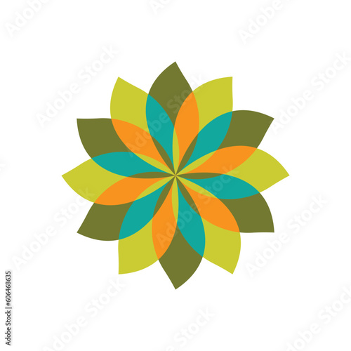 Traditional Asian colorful floral pattern Stained glass mosaic logo tile design inspiration