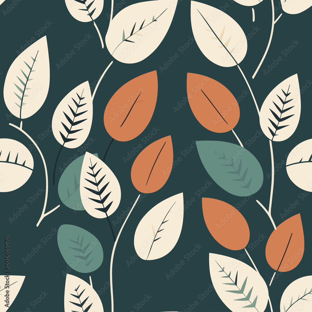 Leafy Serenity: Minimalistic Plant Pattern. Generative AI