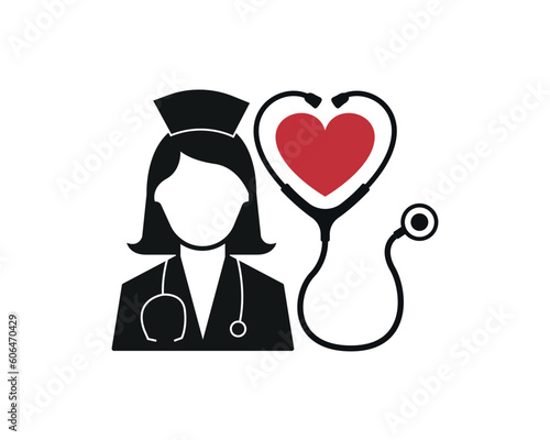 editable doctor and stethoscope icon on white background, vector.
