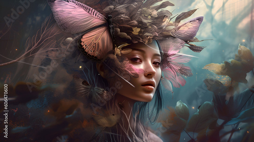 Fantasy Chinese fairy in butterfly headdress