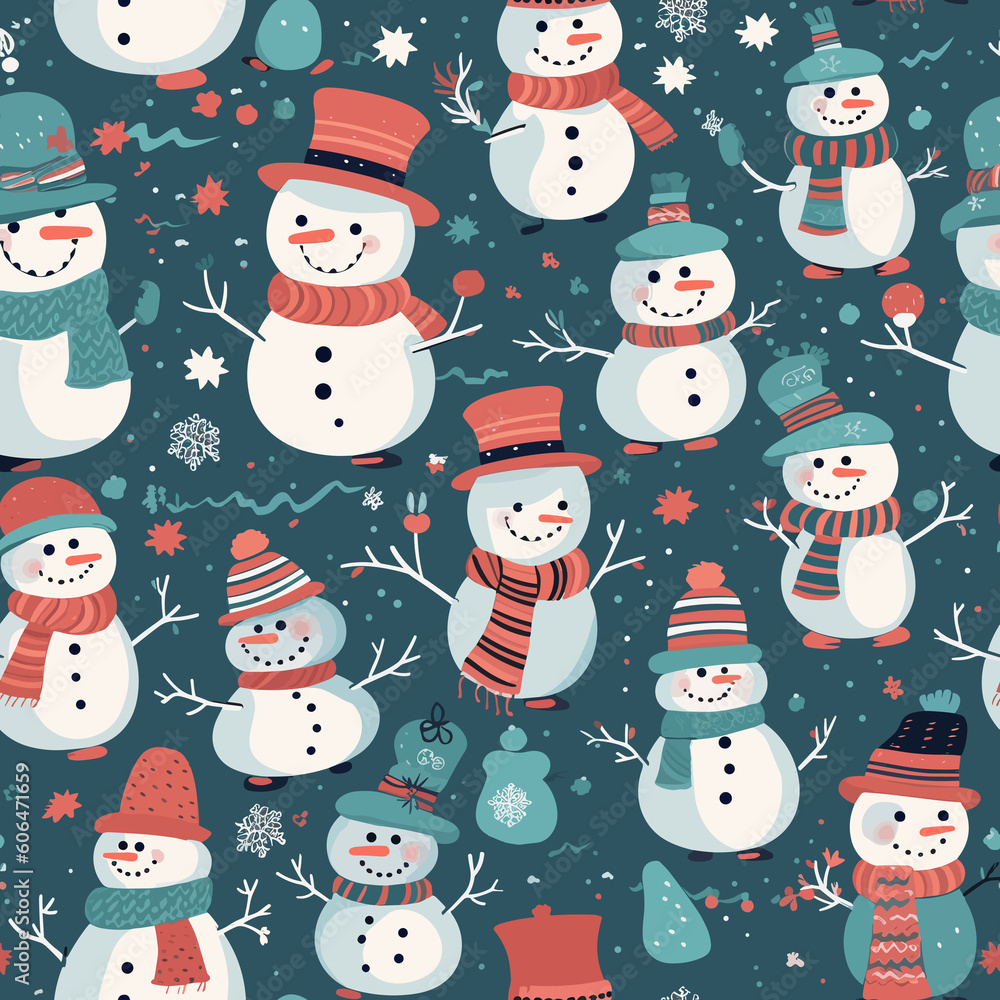 Snowman Wonderland: Festive Blue Snowman Pattern. Generative AI