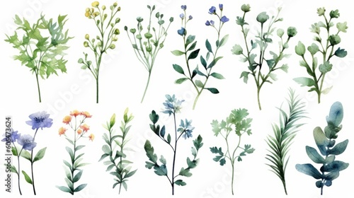 Wild plants watercolor isolated on white background. AI generative. © vadymstock