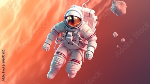 Spaceman Astronaut Flying with Rocket 3d illustration Design. Ai generative.