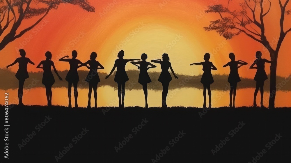 silhouette of Ballerina dancing background of sunset