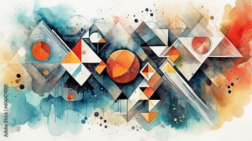 Watercolor illustration with geometric elements. AI generative.