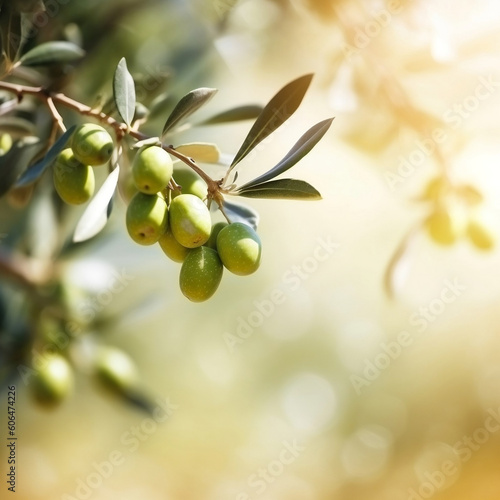 Morning Sunshine and Branches Defocussed Through Olive Trees, generative AI